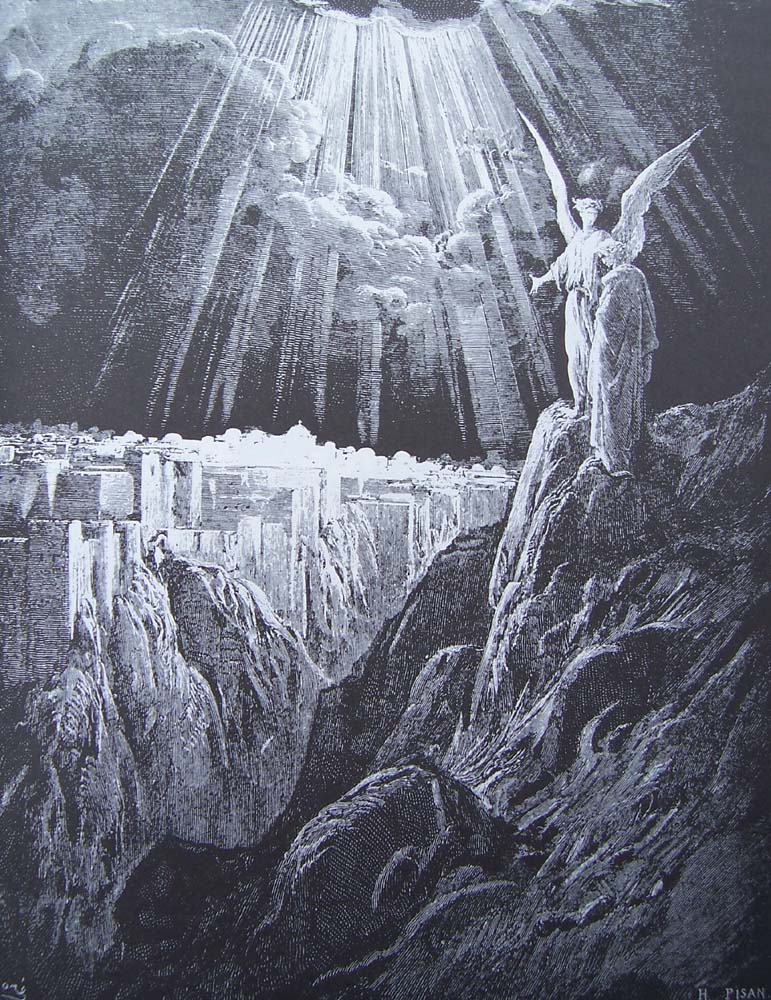 gravure dore bible - l ange montre jerusalem a saint jean gravure dore bible - l ange montre jerusalem a saint jean