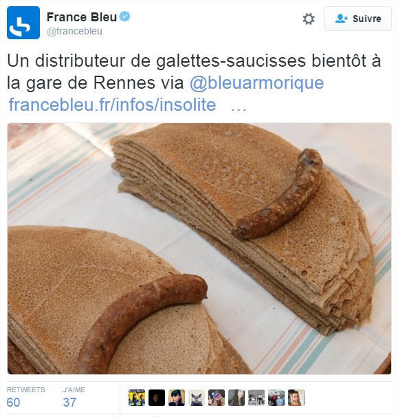 France Bleu sur Twitter Un distributeur de galettes-saucisses bientôt à la gare de Rennes via @bleuarmorique httpst.coKYxMJw6L2n